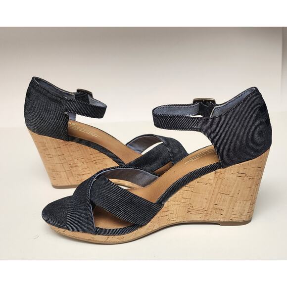 Toms Sandals Women's Sienna Criss Cross Straps Black Wedge Buckle Sandals 7.5 - Picture 5 of 11